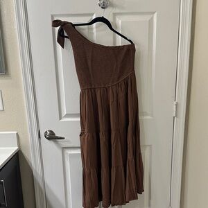 Chic One-Shoulder Brown Dress